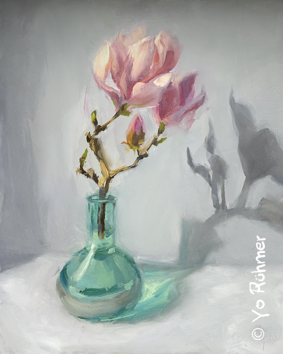 Magnolie-blüten-gemalt-Ölbild-Stilleben-1125