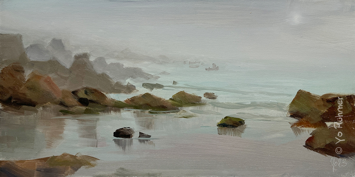 Bretagne-Felsen-Nebel-Pleinairmalerei -1153