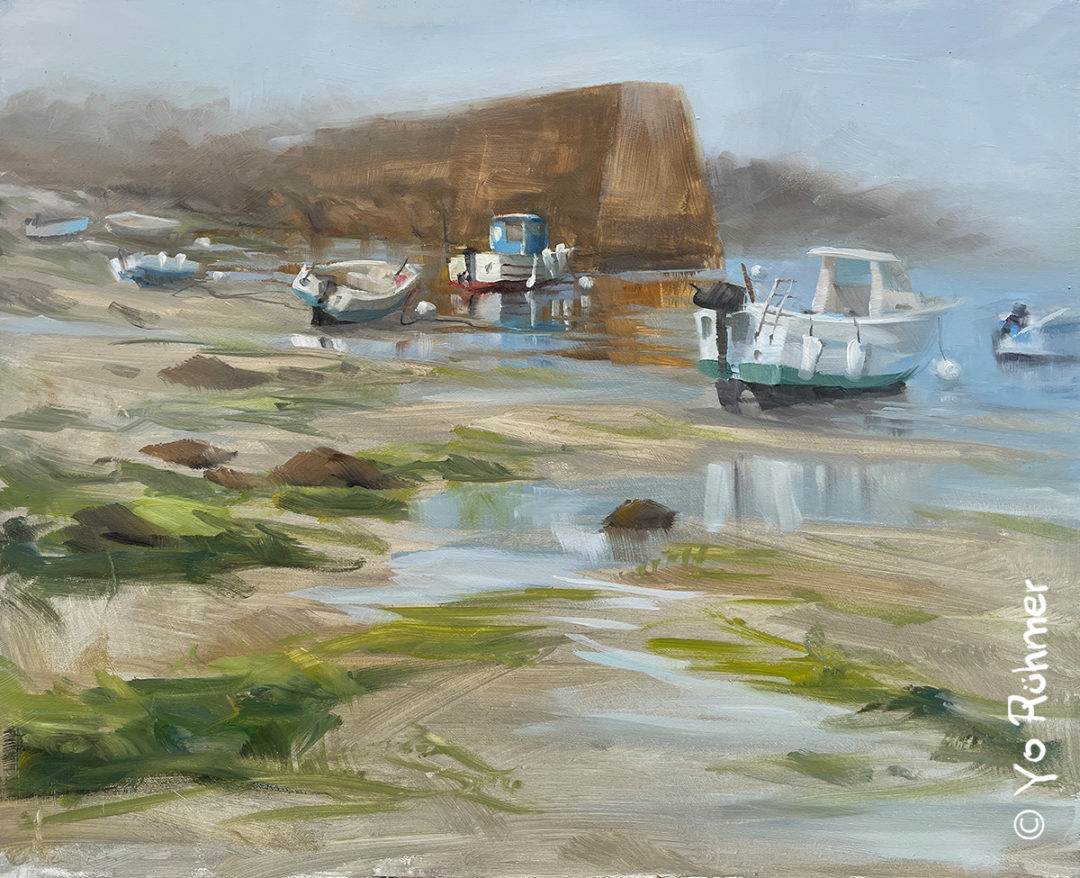 Bretagne-Boote-Kerfissien-Ölbild-Nebel-Pleinairmalerei-1160