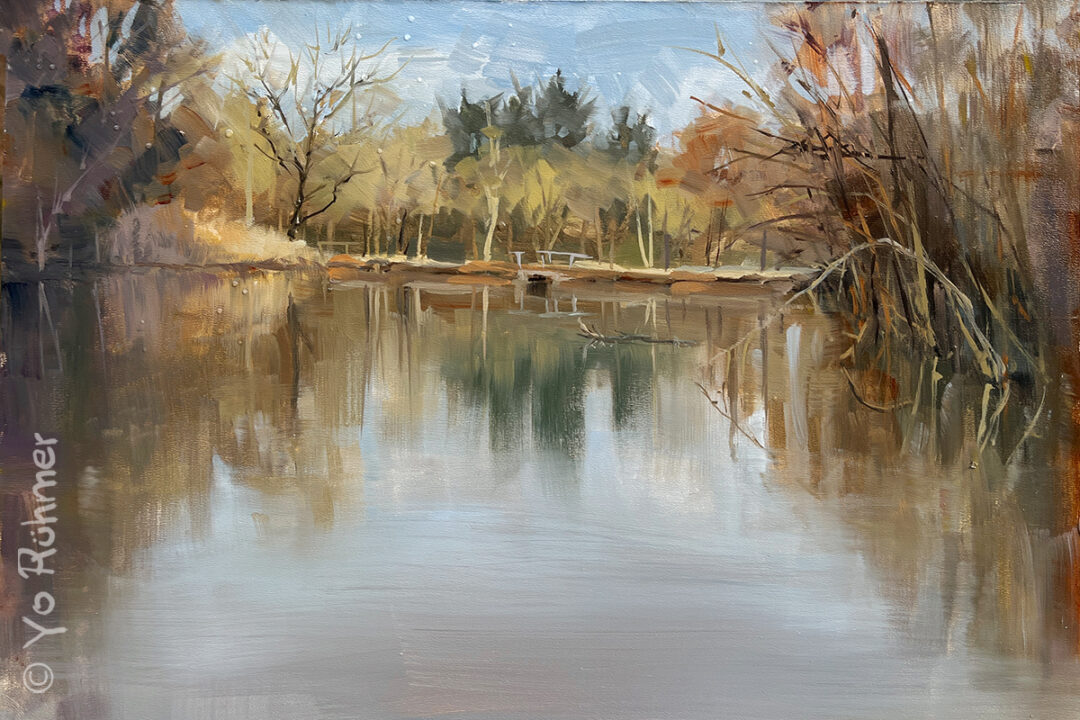 See_Spiegelung-gemalt_Schlangenweiher-Ölbild-pleinairmalerei-1368