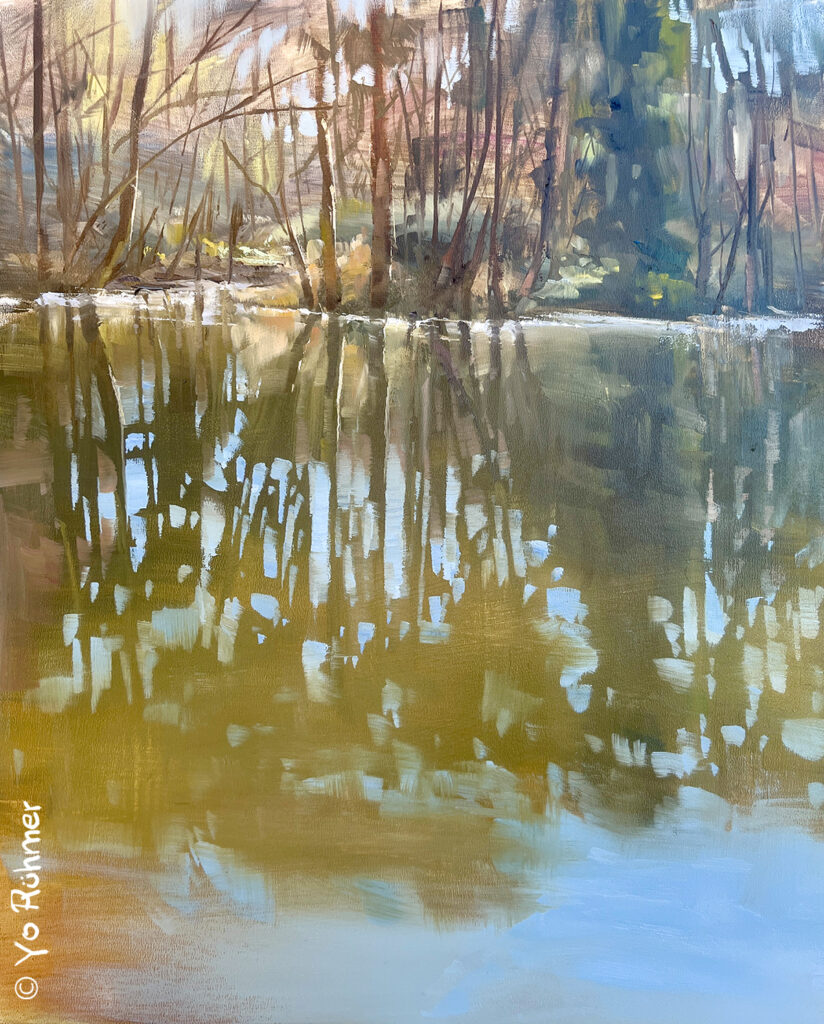 Spiegelung-gemalt-Schlangenweiher_Ölbild_Pleinairmalerei-1378