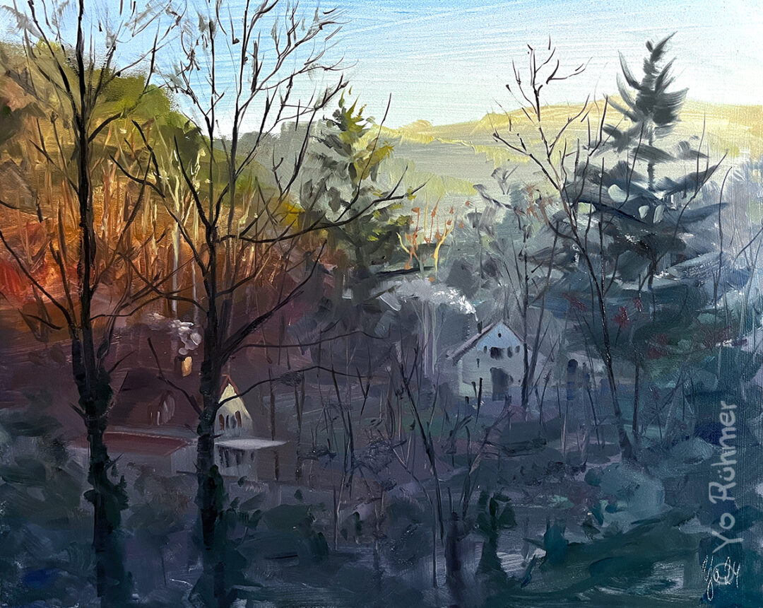 Wintermorgen-im-wald-Ölbild-Pleinairmalerei-1360