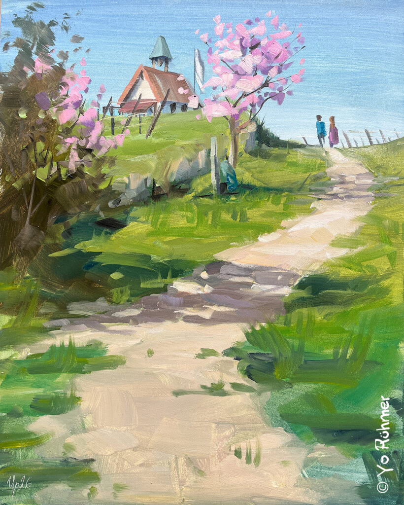 Michaeliskapelle_Mandelblüte_Ölbild_Pleinairmalerei-1501