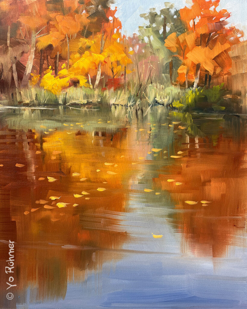 Herbstspiegelung_Waldsee_Ölbild_pleinairmalerei_1478